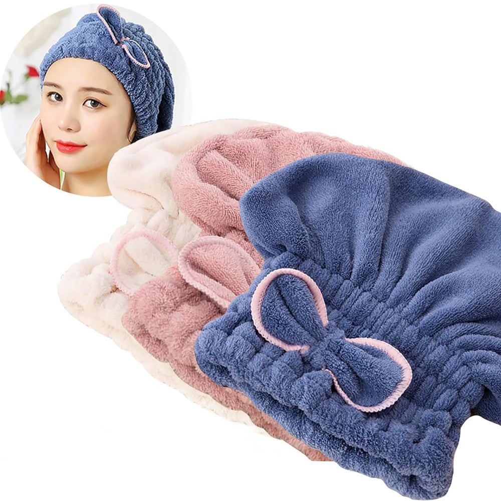 Jseng 3PC microfiber towel cap worn for comfortable, quick drying hair