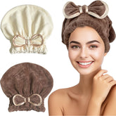 Jseng microfiber hair towel cap bow front for quick-dry styling