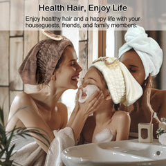 Jseng hair towel cap demonstrates fast-drying action in shower routine