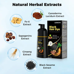 JUANCHI Black Hair Dye Shampoo with lather demonstrates gentle cleansing and color deposit.