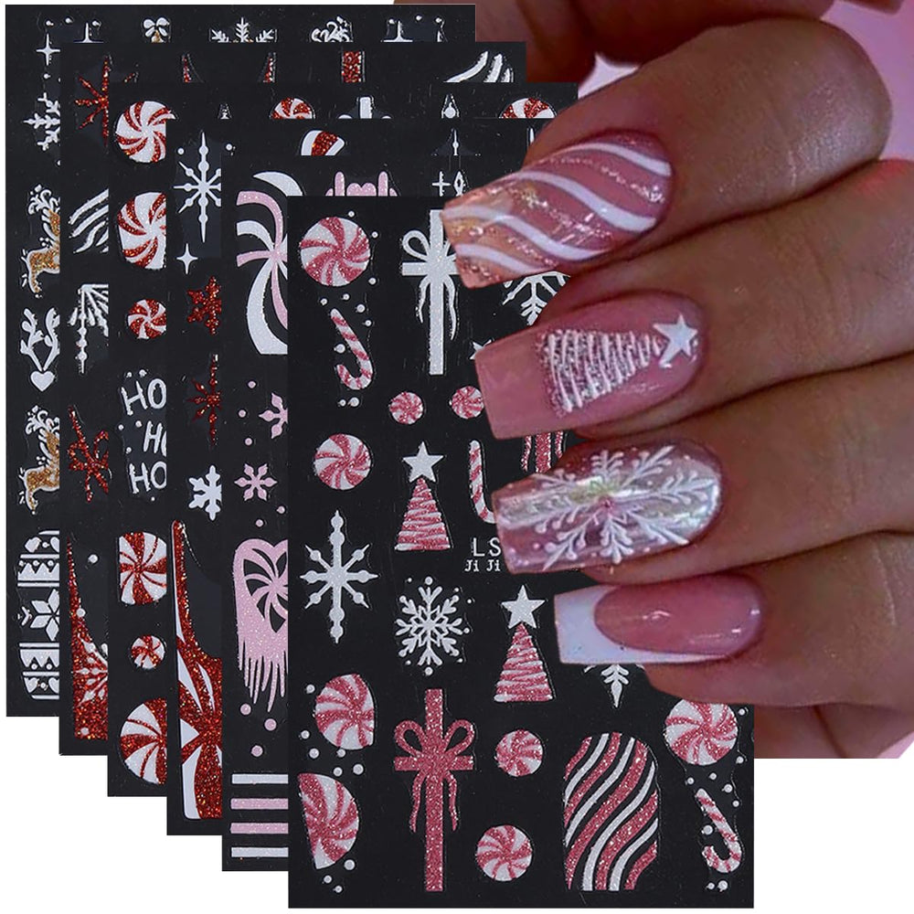 Juggssa Christmas nail stickers glitter snowflake deliver festive sparkle for quick DIY nail art.
