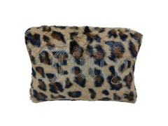 Juicy Couture brown makeup bag with wedge leopard print for stylish travel storage.