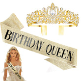 Jukeios birthday sash with gold rhinestones for a glamorous party moment.