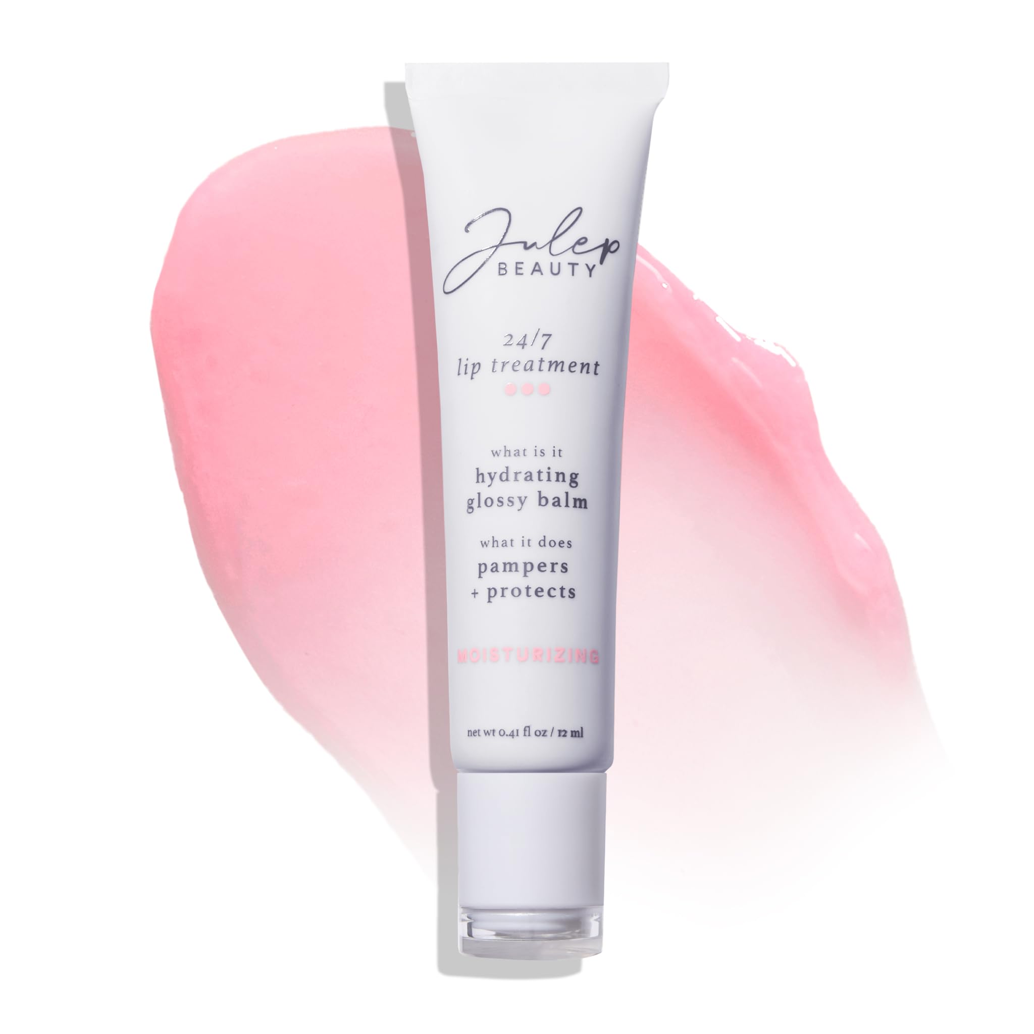 Julep 24/7 Lip Treatment glossy balm application for all-day hydration and shine.