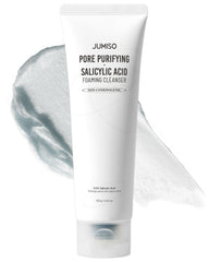 JUMISO pore-purifying foaming cleanser bottle closeup highlights gentle daily cleansing and pore care.