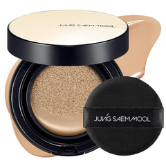 JUNG SAEM MOOL Essential Skin Nuder Cushion 23N Honey compact shows travel-ready packaging for radiant skin.