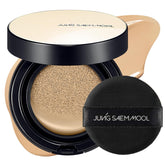 JUNG SAEM MOOL Essential Skin Nuder Cushion 23W swatches show shade depth and natural glow.