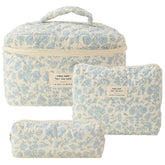 Juoxeepy quilted makeup bag with floral cotton in beige for lightweight travel use