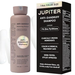 Jupiter Anti Dandruff Shampoo bottle-front showcasing color-safe formula for healthy-looking hair.