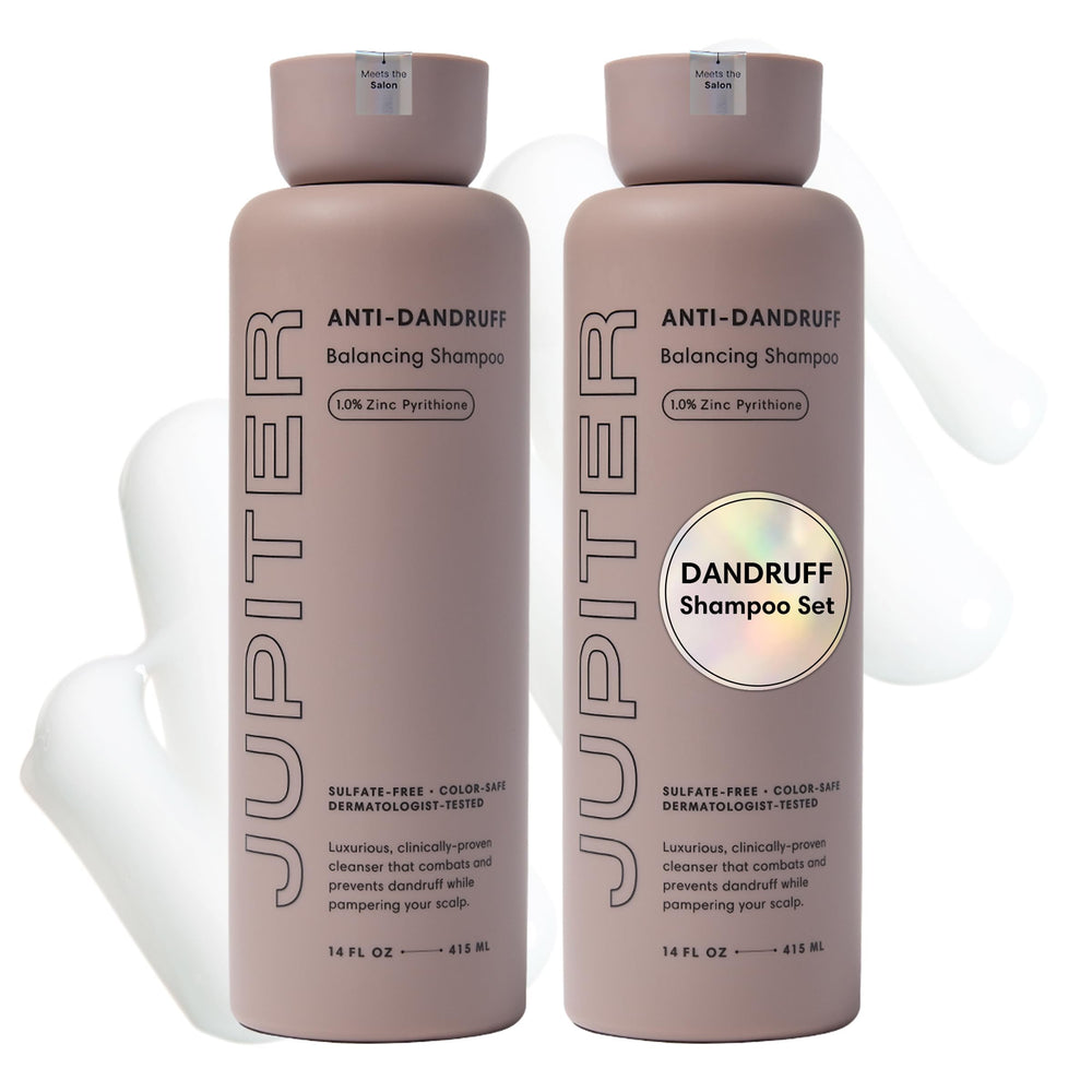 Jupiter Anti Dandruff Shampoo bottle pour for fast relief of itchy, flaky scalp.