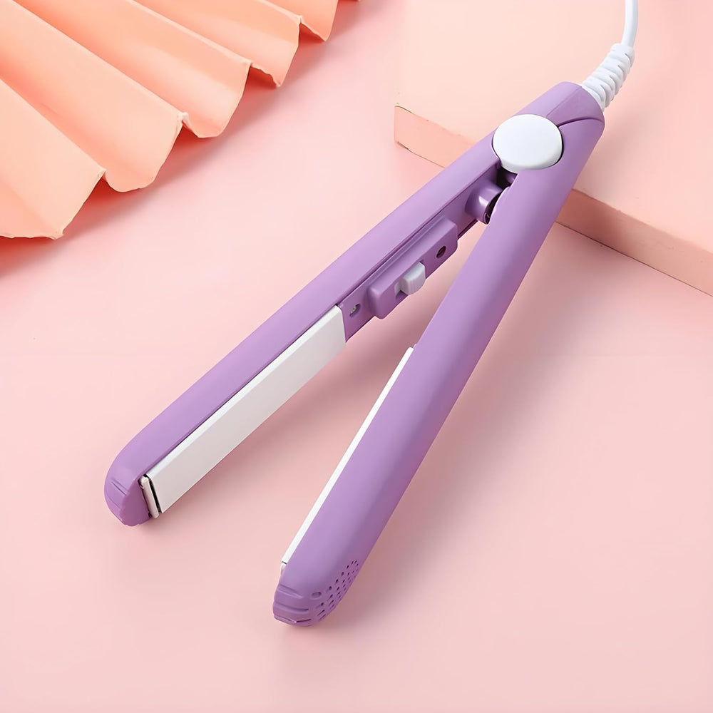 Juroicessry mini ceramic curling iron with purple barrel for smooth curls on short hair.