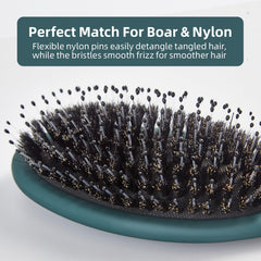 Jurrissa Boar Bristles Hair Brush close-up of natural boar bristles and nylon teeth for gentle detangling