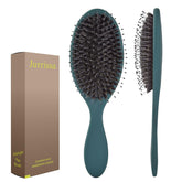 Jurrissa Boar Bristles Hair Brush with green packaging showing detangling design for all hair types