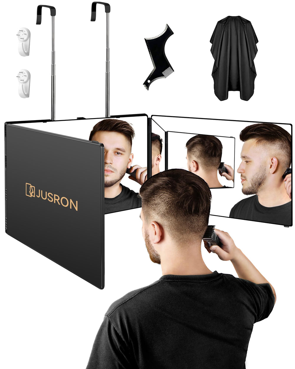 JUSRON 360° mirror front view for precise DIY hairstyles at home