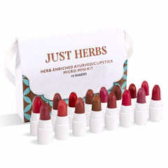 Just Herbs lipstick sampler kit packshot showcasing diverse shades for testing and comparison.