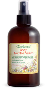 Just Nutritive Body Nutritive Serum pump bottle ready to apply for tan glow.