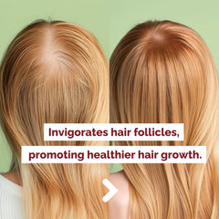Just Nutritive rosemary oil droplets signaling improved scalp circulation and healthy growth potential.