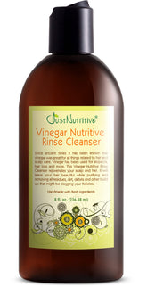 Just Nutritive Vinegar Nutritive Rinse bottle demonstrates scalp detox for fuller-looking hair