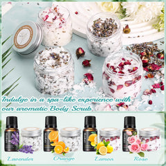JUYRLE essential oils and dried flowers enable customizable, aromatic scrubs.