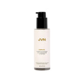 JVN Complete Blowout Milk bottle pump highlights creamy texture and frizz control.