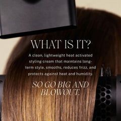 JVN Complete Blowout Styling Milk palm-application, easy even distribution for frizz control.