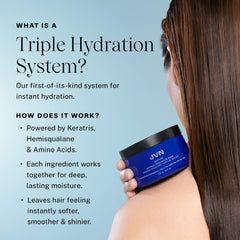 JVN Nurture Mask packaging emphasizes sustainable formula for healthier-looking hair.