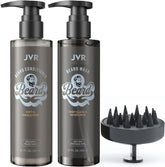 JVR Beard Wash bottle pour shows cleansing action for a fresh beard