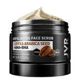 JVR Face Scrub for Men bottle close-up highlighting coffee extract for deep cleansing