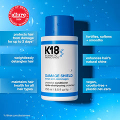 K18 Damage Shield conditioner being applied to hair for even coverage and protection