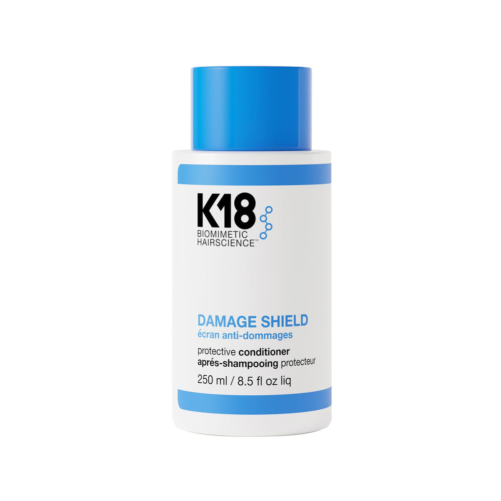 K18 Damage Shield protective conditioner bottle showing daily protection for smoother hair