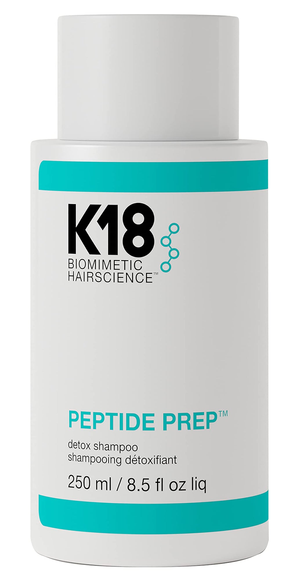 K18 PEPTIDE PREP Detox Shampoo bottle highlighting color-safe buildup removal