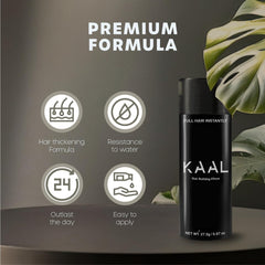 KAAL Hair Fibers powder dispersion demonstrating mess-free application.