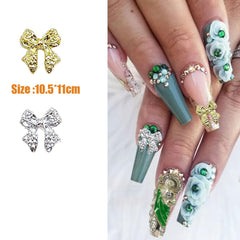 KACHIMOO bow nail charms silver closeup adds elegant shine to nails.