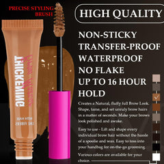Kaely Thickening Brow Mascara wand applying tinted brow color.