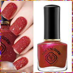 KAHSOSE red glitter nail polish brush application shows quick-dry color.