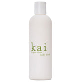 Kai Body Wash bottle front view showing hydration from vitamin E and cucumber.