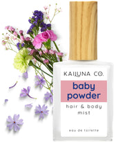 Kailuna Co baby powder mist bottle closeup for soothing daily fragrance