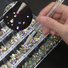 Kaipheiquan Nail Rhinestones Kit shows 18 types of big diamonds for customizable nail art