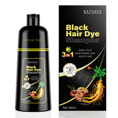 KAISASA Black Hair Dye Shampoo bottle pour for easy at-home gray coverage.