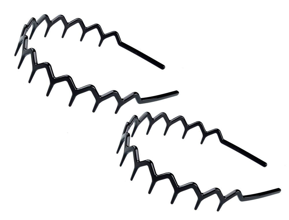 KALIYOTO zigzag shark-tooth hair comb headbands two-pack in black for secure daily styling