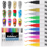 Kalolary 12-color nail art pens set cover displays vibrant shades for quick DIY nail designs.