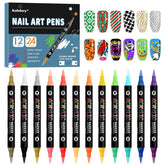 Kalolary 24-color nail art pens set shown for DIY manicures with vibrant shades.