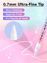 Kalolary white nail art pen cap close-up demonstrates secure closure to keep ink fresh.