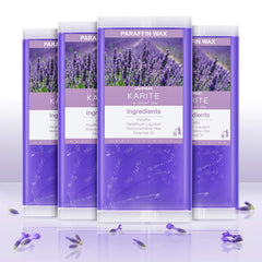 Karite Lavender wax beads 4-pack setup ready for a soothing paraffin session.