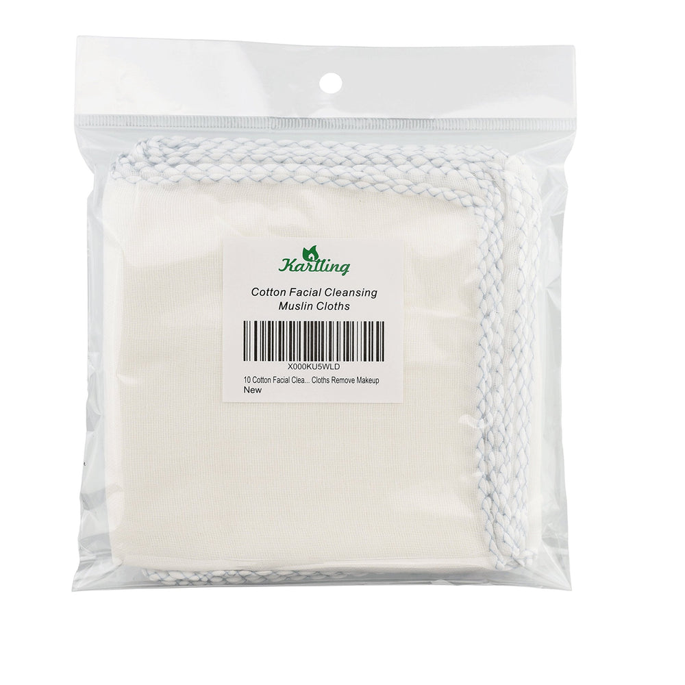 Karlling 10 cotton cleansing muslin cloths pack, soft fibers for makeup removal