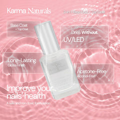 karma organic clear nail enamel showcases a crystal-clear, long-lasting shine