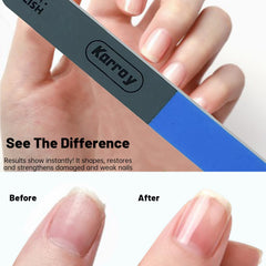 Karroy nail file buffer shorten shape side for precise nail shaping at home.
