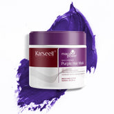 Karseell Purple Hair Mask bottle close-up showing creamy formula for brass neutralization.