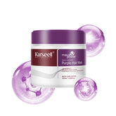 Karseell Purple Hair Mask bottle closeup showing violet pigment for brass reduction.