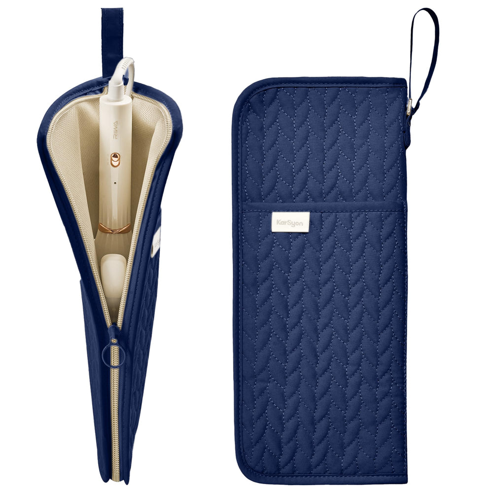 KarSyon hot tools organizer blue front view keeps styling tools neatly organized for travel